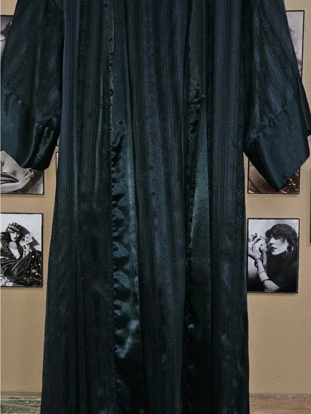 Vintage 1980s Victoria’s Secret Gold Label Dark Green Silky Kimono Robe PS - Picture 3 of 14